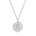 Amanda Rose Sterling Silver Diamond Intitial Disc Pendant-Necklace Letter S