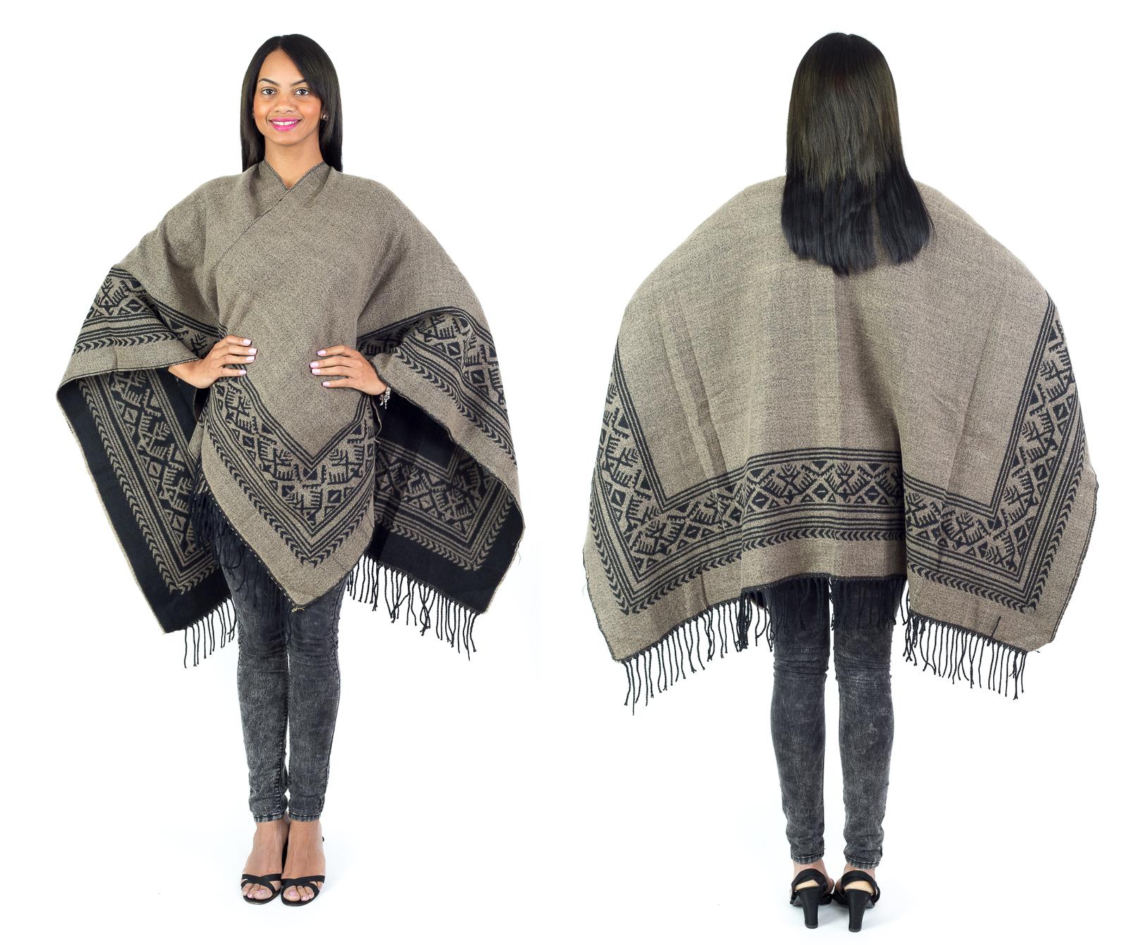 Women's Fall Winter Poncho Cape Shawl Wrap, Coffee Brown