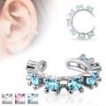 CZ Gem Rimmed Rhodium Plated Brass Non Piercing Ear Cuff