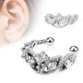 Beads Trimmed Clear CZ Rhodium Plated Brass Non-Piercing Ear Cuff