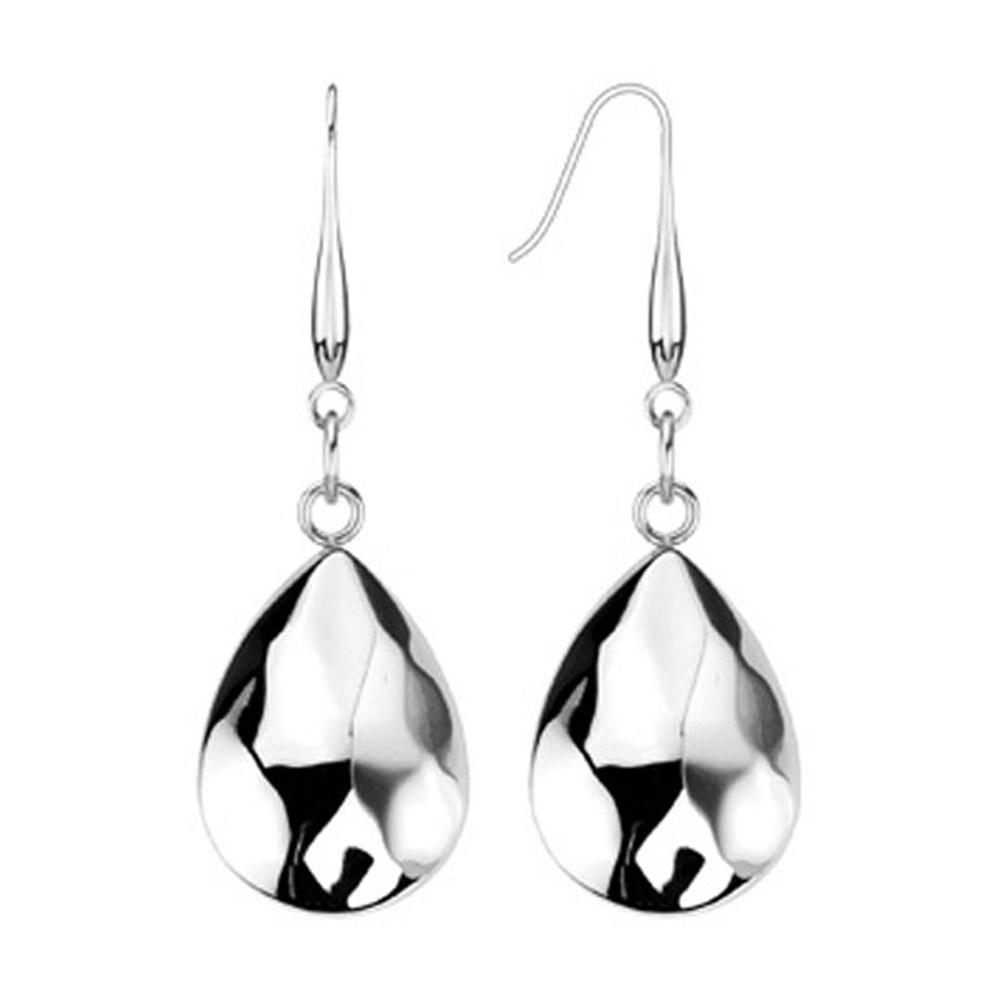 Pair of Stainless Steel Textured Teardrop Dangle Earrings