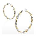 Pair of Stainless Steel Gold IP Duo Tone Rope Twist Hoop Earring