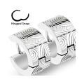 Pair of 316L Surgical Stainless Steel Hoop Earring with Brushed Steel Grooved Spirals