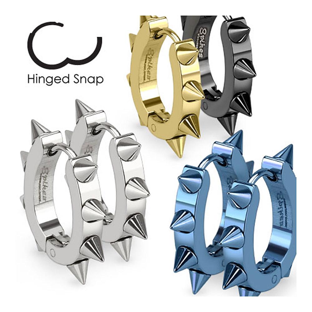 Pair of 316L Surgical Stainless Steel IP U Shaped Hoop Earrings with Spikes