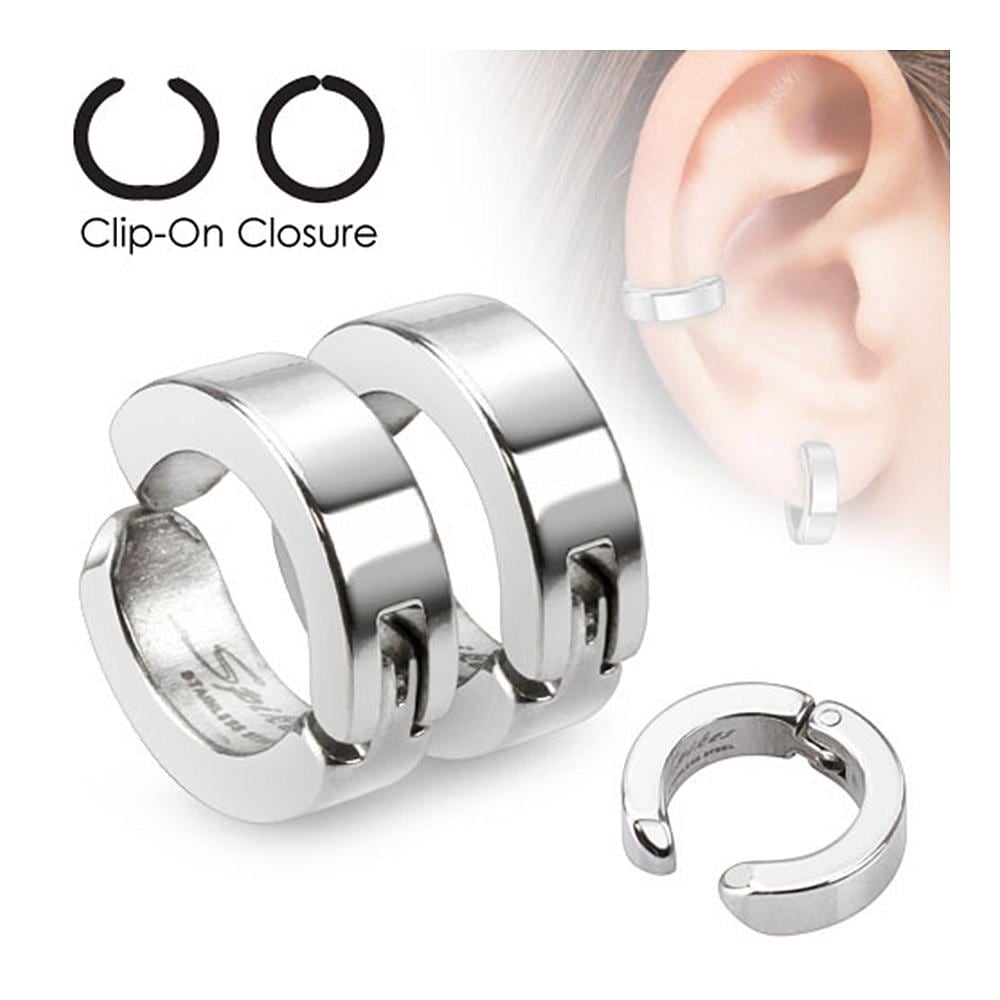 Pair of Round Non-Piercing Clip On Earrings 316L Surgical Stainless Steel