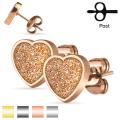 Pair of 316L Stainless Steel Heart Sand Glitter Stud Earrings