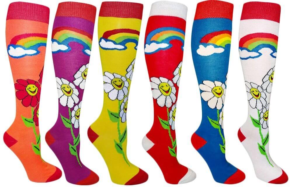 Smile Flower Women's Fancy Design Multi Colorful Patterned Knee High Socks ( 6 Pairs)