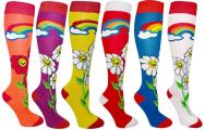 Smile Flower Women's Fancy Design Multi Colorful Patterned Knee High Socks ( 6 Pairs)