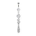 Tear Droplets with Multi Paved CZ Navel Belly Button Ring 316L Surgical Steel