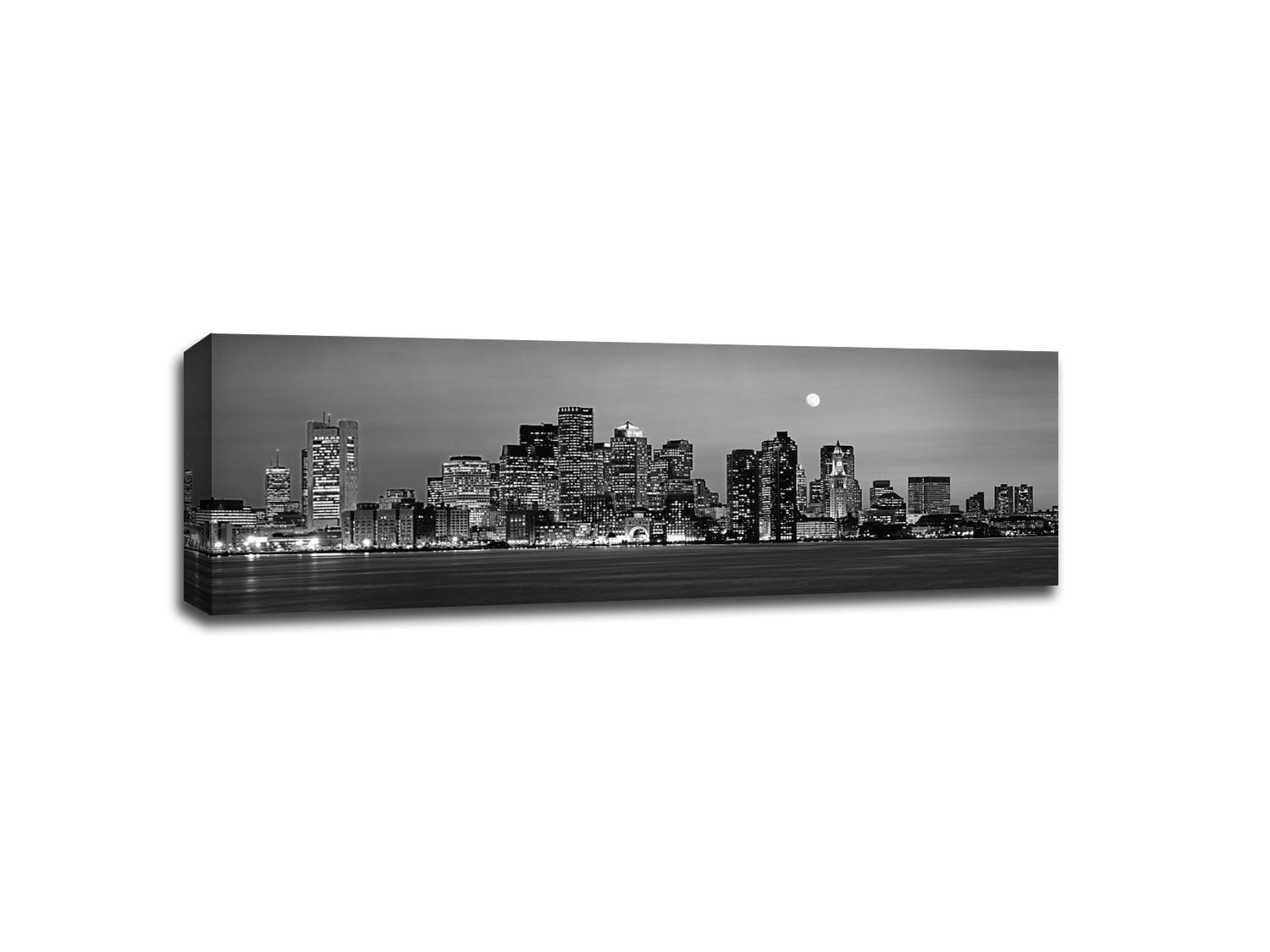 Boston Night Skyline B&W