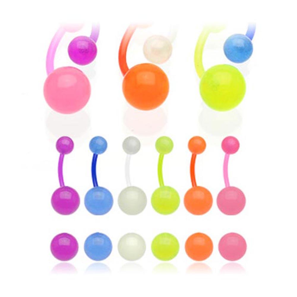 Bio Flex Navel Belly Button Ring with Color Glow in the Dark Balls - 14 GA 3/8" Long