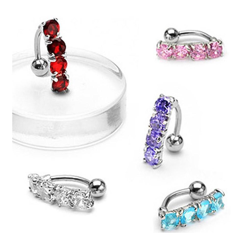 Navel Belly Button Ring with Top Drop 4-Gem - 14GA 3/8" Long