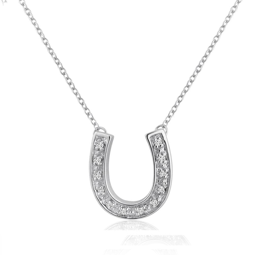 Amanda Rose Diamond Horseshoe Necklace in Sterling Silver (1/10ct tw 16 inch)