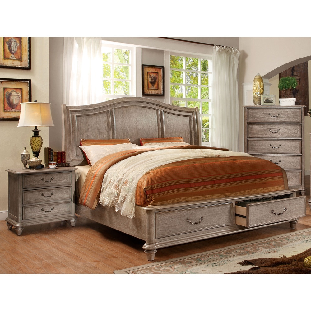 Furniture of America Wury Rustic Brown Solid Wood Storage 3-Piece Platform Bedroom Set with Storage