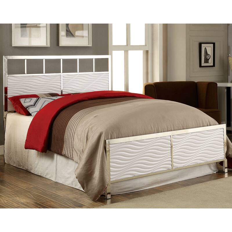 Nols Transitional Chrome Headboard and Footboard by Furniture of America - White - California King