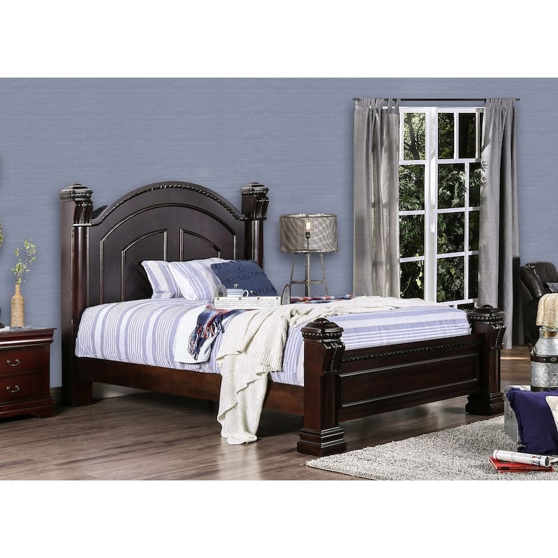 Furniture of America Tay Traditional Cherry Solid Wood Four Poster Bed - California King