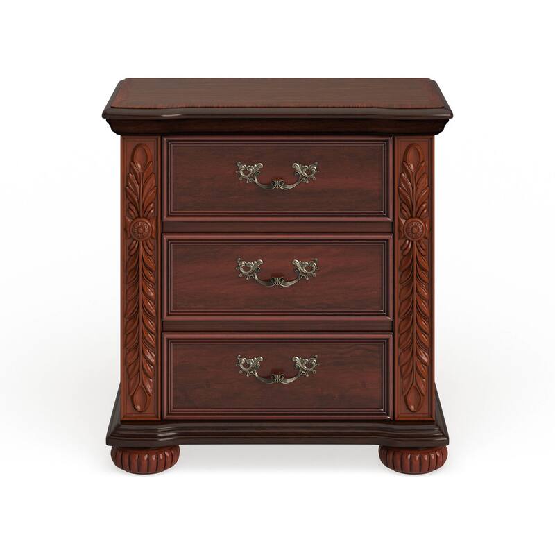 Ulis Traditional Cherry Solid Wood 3-Drawer Nightstand by Furniture of America