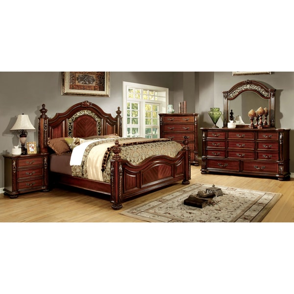 Furniture of America Ellianne Traditional 4 Piece Brown Cherry Bedroom