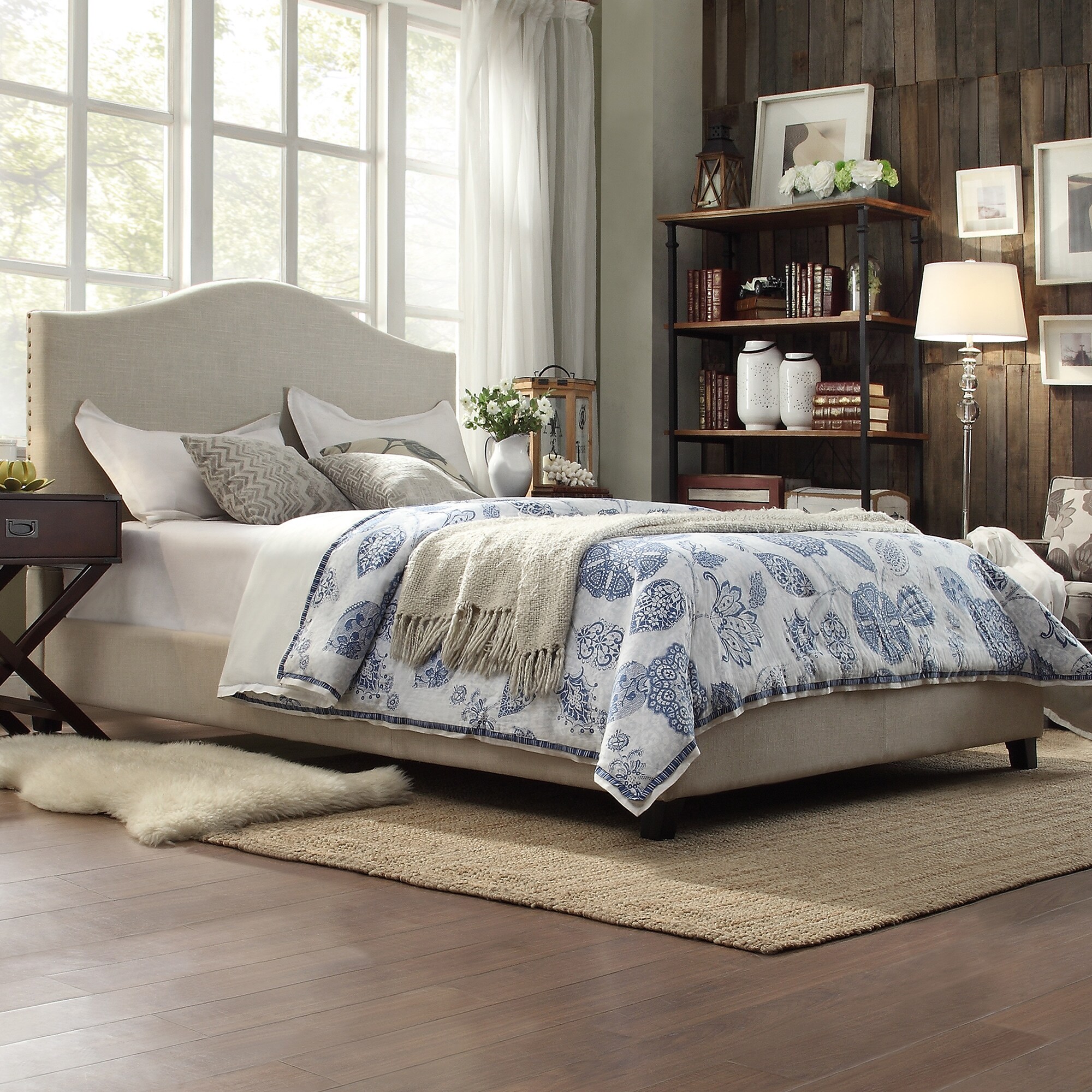 INSPIRE Q Blanchard Nailheads Camelback Upholstered Full Platform Bed Bed Bath Beyond 10001209