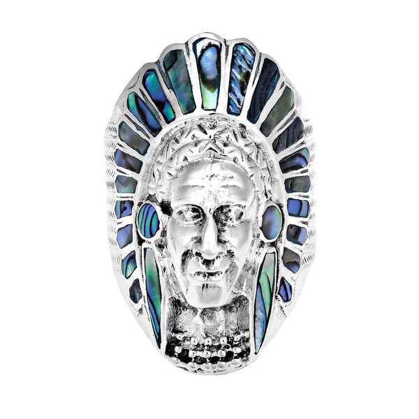 Native American Indian Chief Head Stone .925 Silver Ring (Thailand