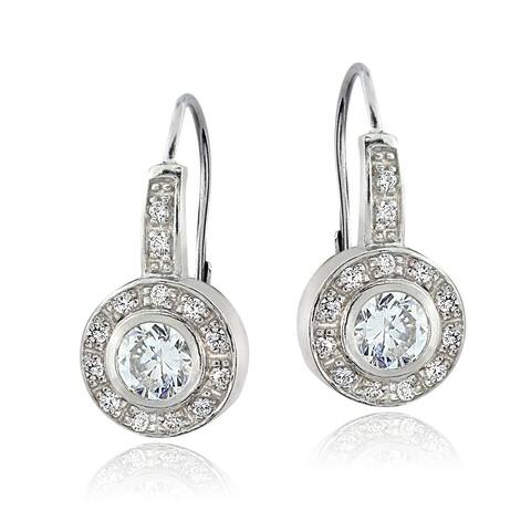 ICZ Stonez Sterling Silver Halo Leverback Earring Made with AAA Zirconia