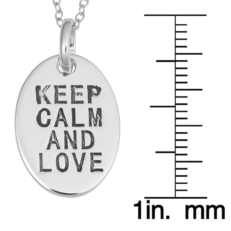 Fremada Rhodium Plated Sterling Silver Keep Calm and Love Oval Pendant On Cable Chain Necklace