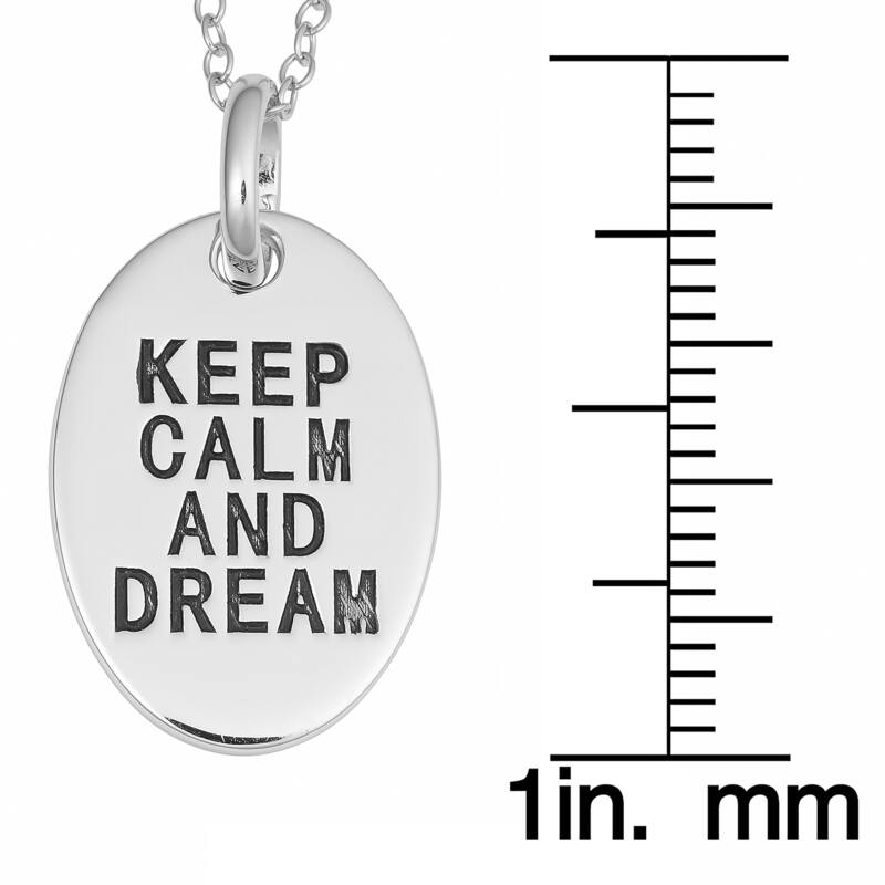 Fremada Rhodium Plated Sterling Silver Keep Calm and Dream Oval Pendant On Cable Chain Necklace