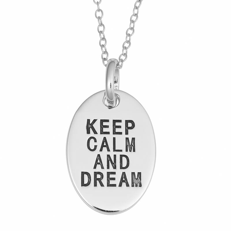 Fremada Rhodium Plated Sterling Silver Keep Calm and Dream Oval Pendant On Cable Chain Necklace