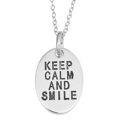Fremada Rhodium Plated Sterling Silver Keep Calm And Smile Oval Pendant On Cable Chain Necklace