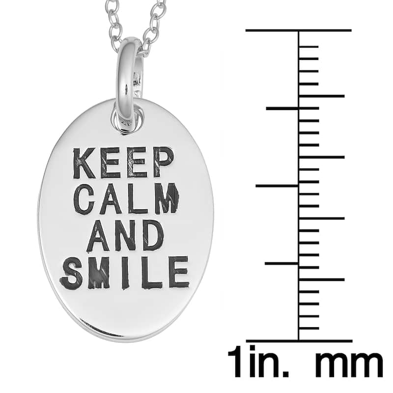 Fremada Rhodium Plated Sterling Silver Keep Calm And Smile Oval Pendant On Cable Chain Necklace