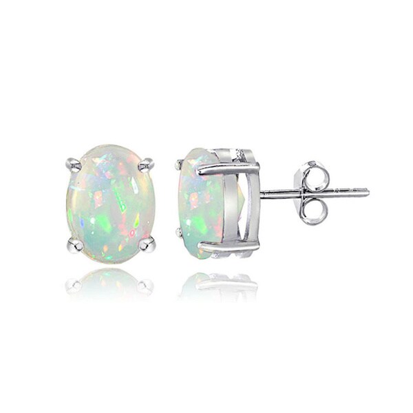 Shop Glitzy Rocks Sterling Silver 1/3ct Ethiopian Opal Oval Stud ...