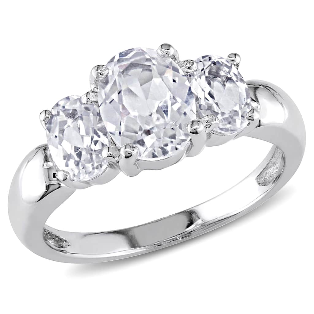 Miadora Sterling Silver Oval Created White Sapphire 3-stone Ring