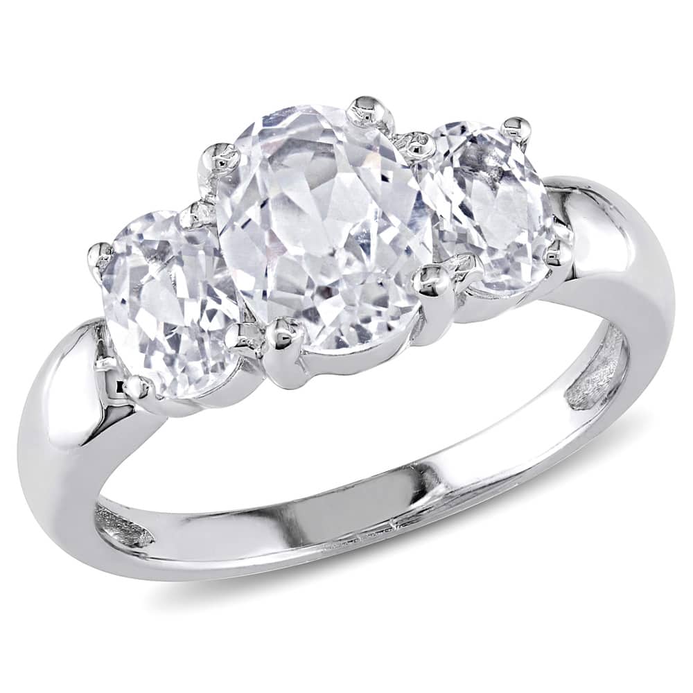 Miadora Sterling Silver Oval Created White Sapphire 3-stone Ring