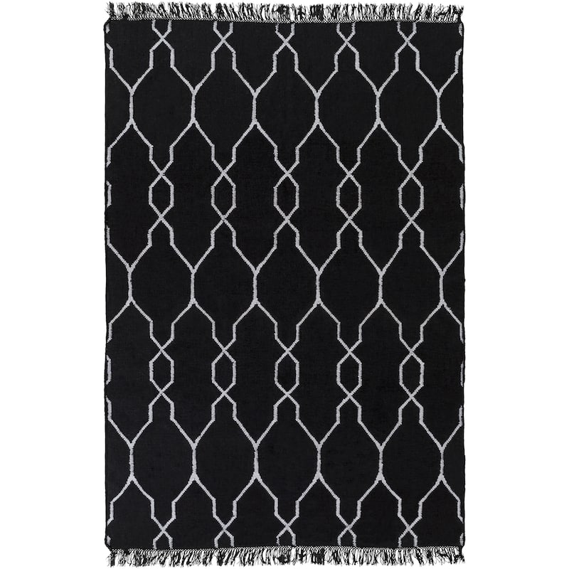 Hand-Woven Terrell Lattice Pattern Indoor/Outdoor Area Rug - 5' x 8' - Black