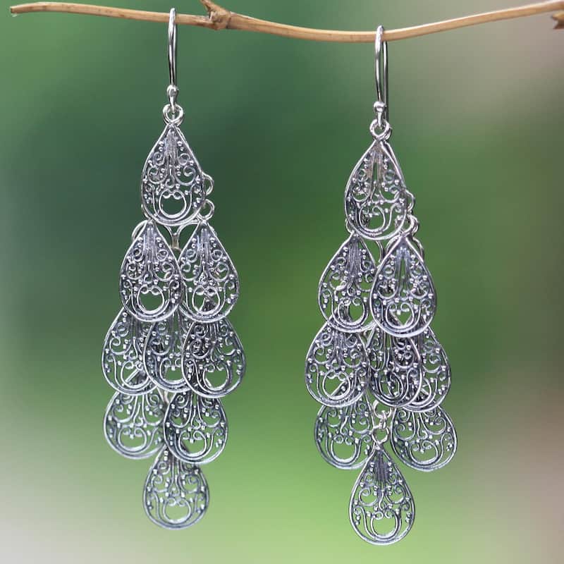 Handmade Sterling Silver 'Raindrops' Earrings (Indonesia)
