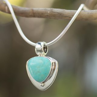 Solid Sterling Silver Turquoise Cabochon Pyramid 24 Necklace 