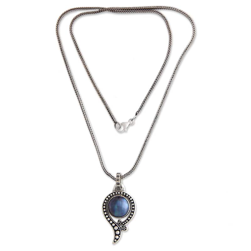 Handmade Sterling Silver 'Sky Catcher' Pearl Necklace (12 mm) (Indonesia)