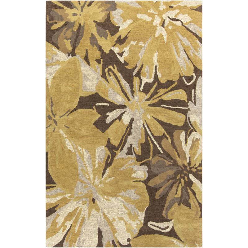 Handmade Putty Transitional Floral Wool Area Rug