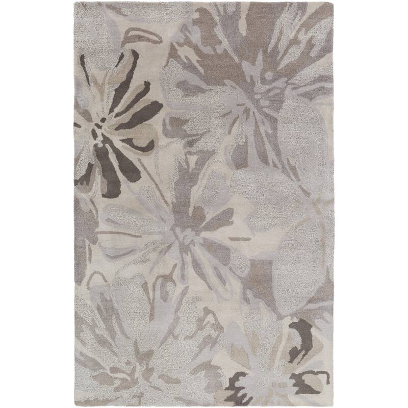 Handmade Putty Transitional Floral Wool Area Rug