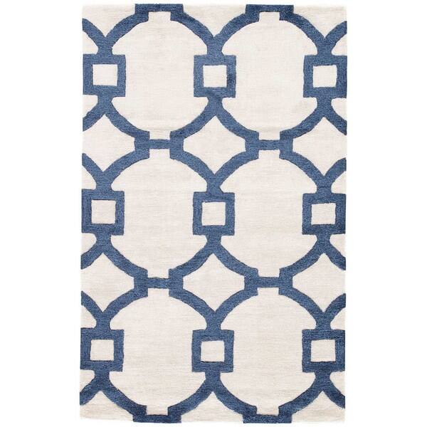 Bronx Handmade Trellis White Dark Blue Area Rug 5 X 8 Trellis White Dark Blue Area Rug