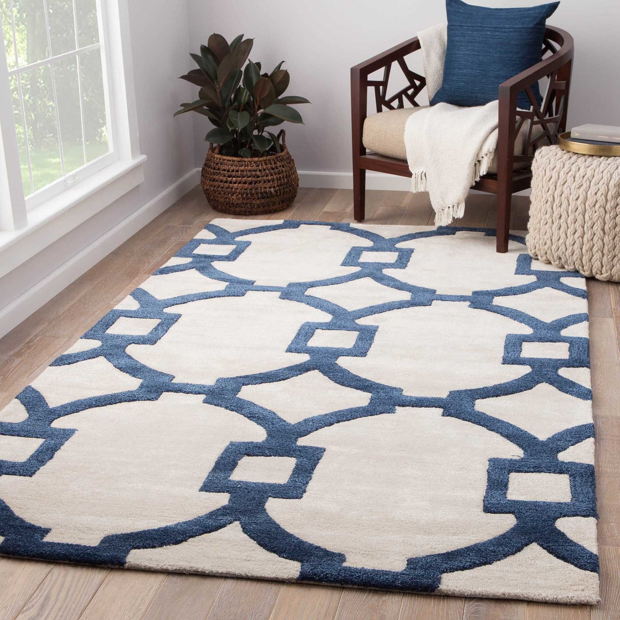 Bronx Handmade Trellis White Dark Blue Area Rug 8 X 11 Bronx Handmade Trellis White Dark Blue