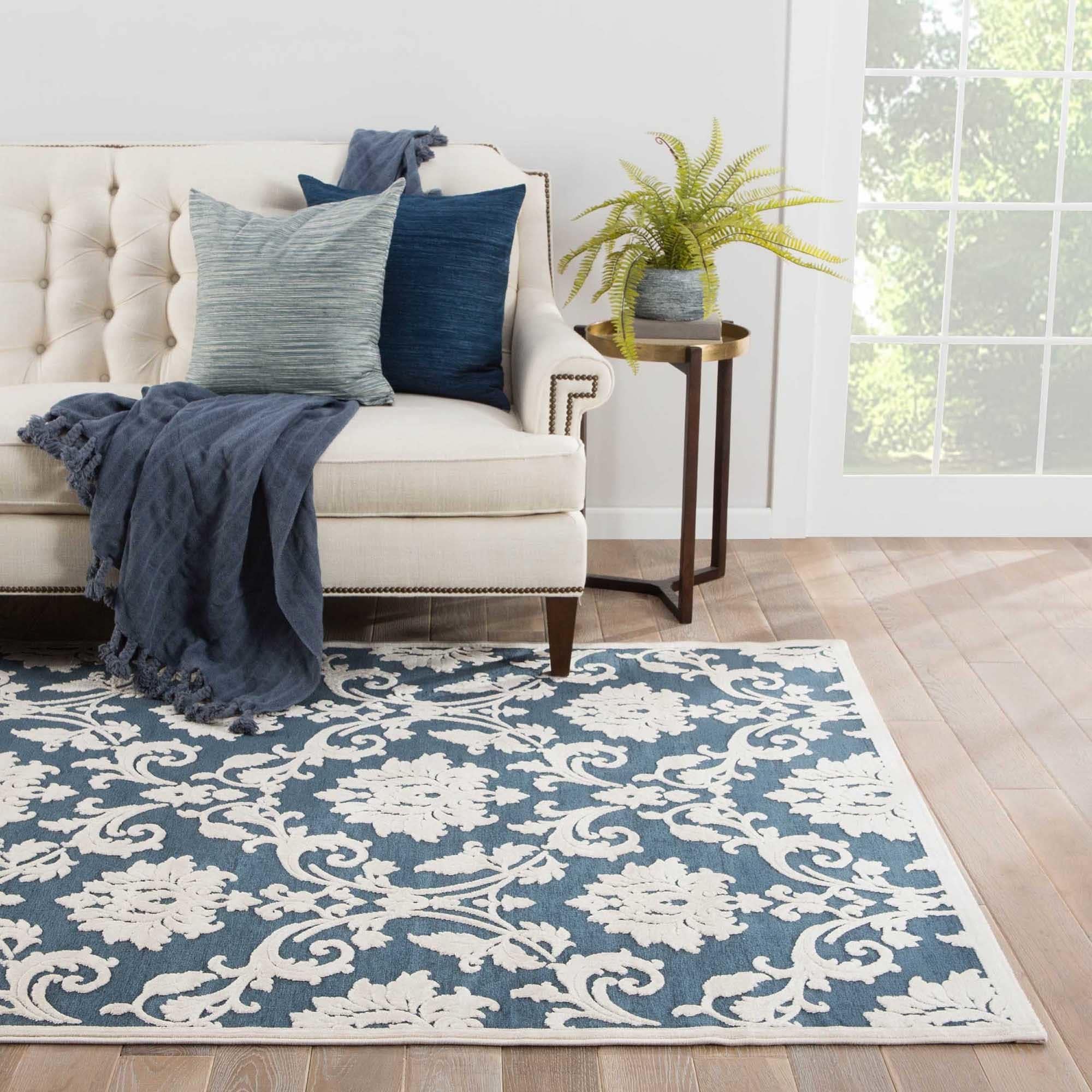 Shop Versailles Damask Dark Blue/ Cream Area Rug (7'6" X 9'6") Free