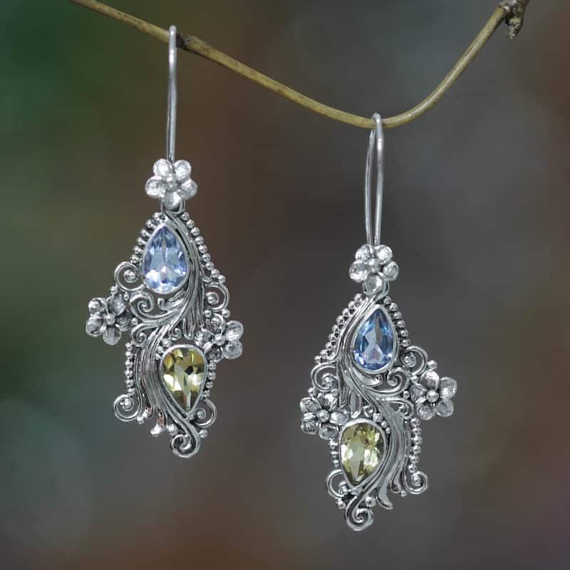 NOVICA Handmade Plumeria Sterling Silver Earrings (Indonesia) - 2.3*0.8