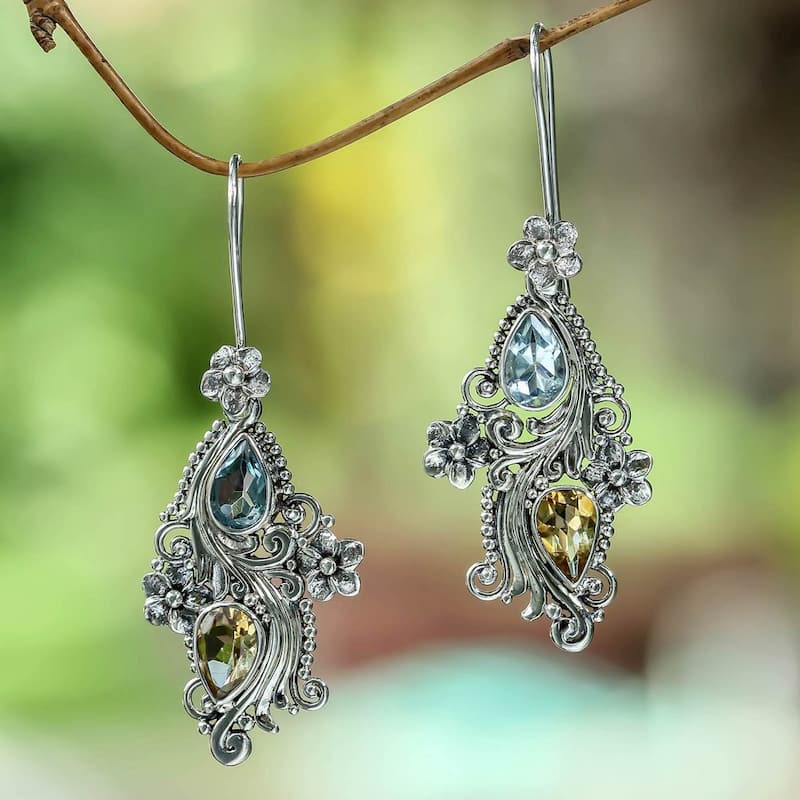 NOVICA Handmade Plumeria Sterling Silver Earrings (Indonesia) - 2.3*0.8