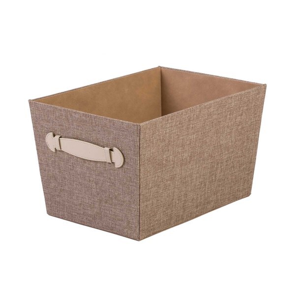 Shop Upholstered Storage Bin with Faux Leather Handles Free Shipping