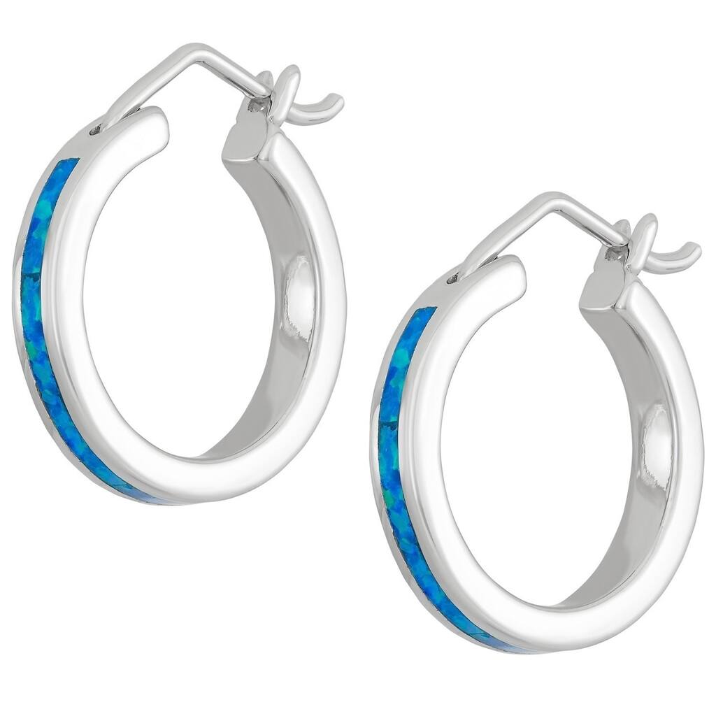La Preciosa Sterling Silver/Gold Plated/ Rose Gold Created Opal Hoop Earrings