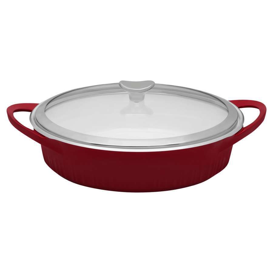 Corningware Cast Aluminum Red 4-quart Dutch Oven Braiser with Glass Cover