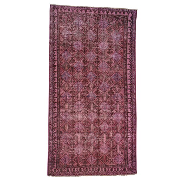 Handmade Oriental Pink Overdyed Worn Persian Hamadan Rug - 5' x 9'3