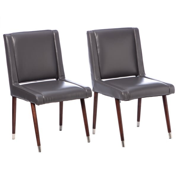 Joan Modern Dark Grey Leather Dining Chairs (Set of 2) Free Shipping