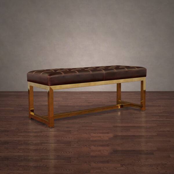 Shop Liberty Gold Stainless Steel Vintage Tobacco Leather Bench